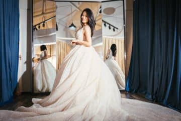 bride modeling wedding dress