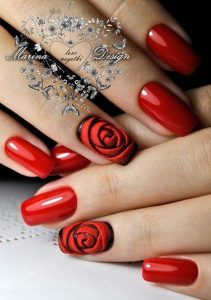 red realism rose color nails