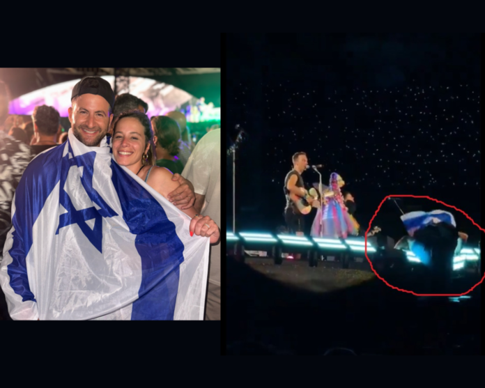Man with Israeli flag falls crashing Coldplay concert