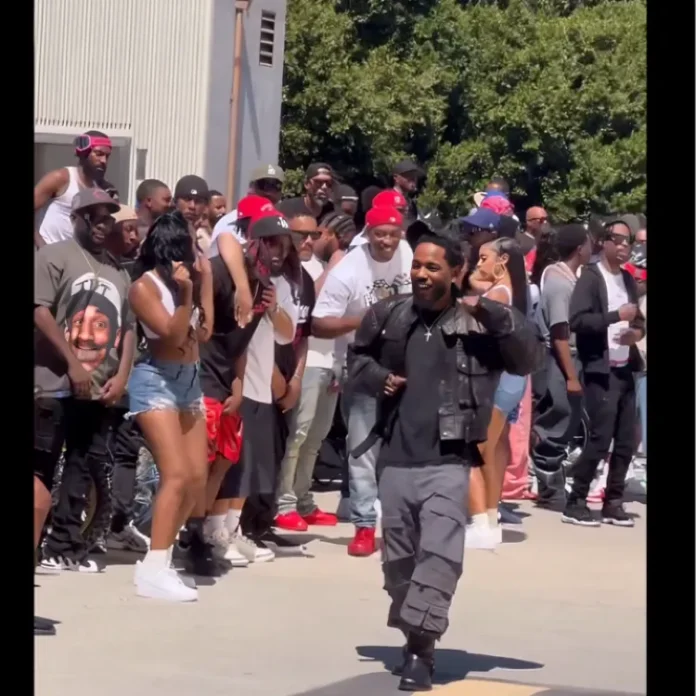 Kendrick Lamar filming Not Like Us in Compton