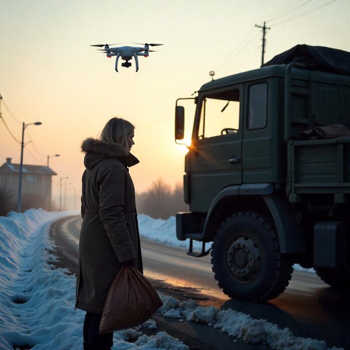 Russian drone attacks Ukrainian woman throwing trash Pokrovsk