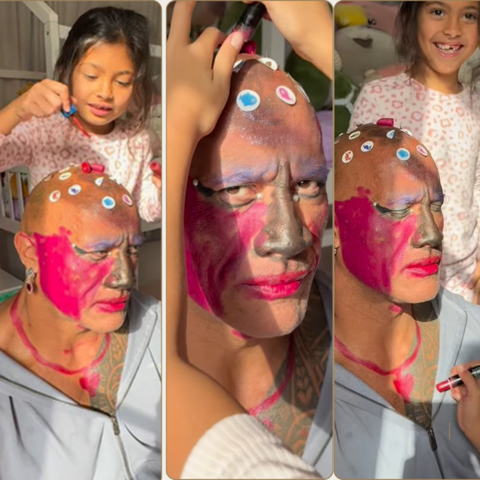 dwayne johnson daughters makeup session